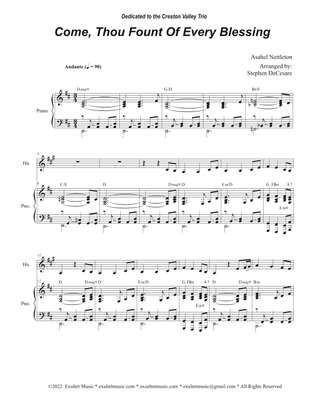 Come, Thou Fount Of Every Blessing (French Horn solo and Piano) (arr. Stephen DeCesare)