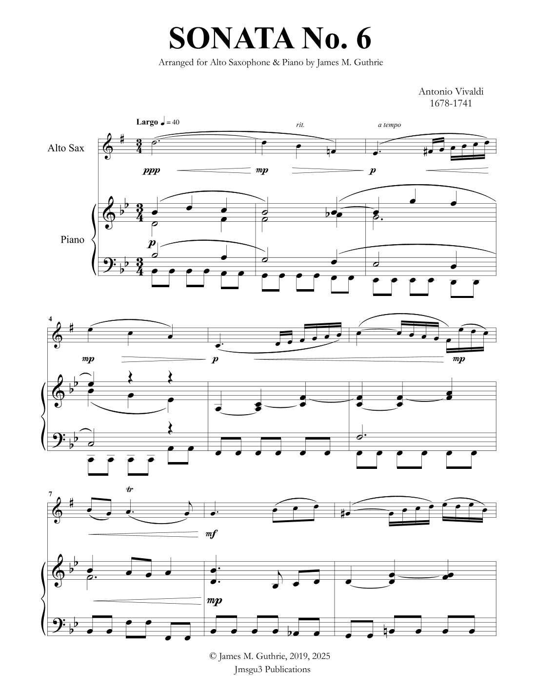 Vivaldi: Sonata No. 6 for Alto Sax & Piano (arr. James M. Guthrie, ASCAP)