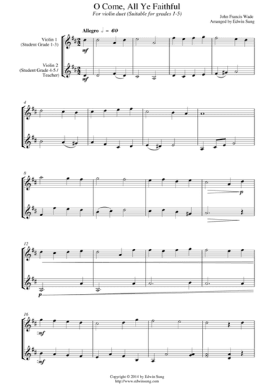 O Come, All Ye Faithful (for violin duet, suitable for grades 1-5) (arr. Edwin Sung)