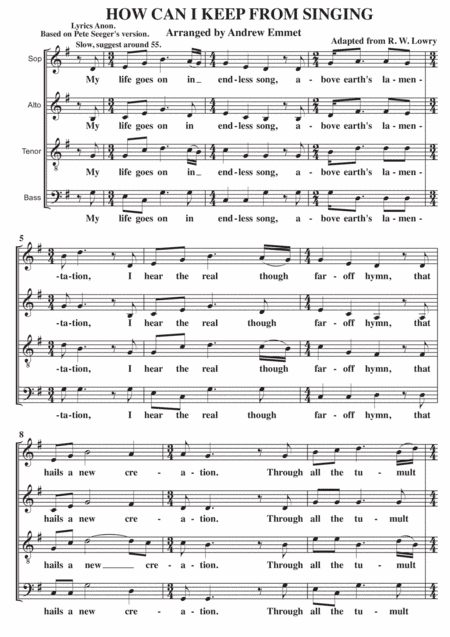 How Can I Keep From Singing A Cappella SATB  V1 (arr. Andrew Emmet)