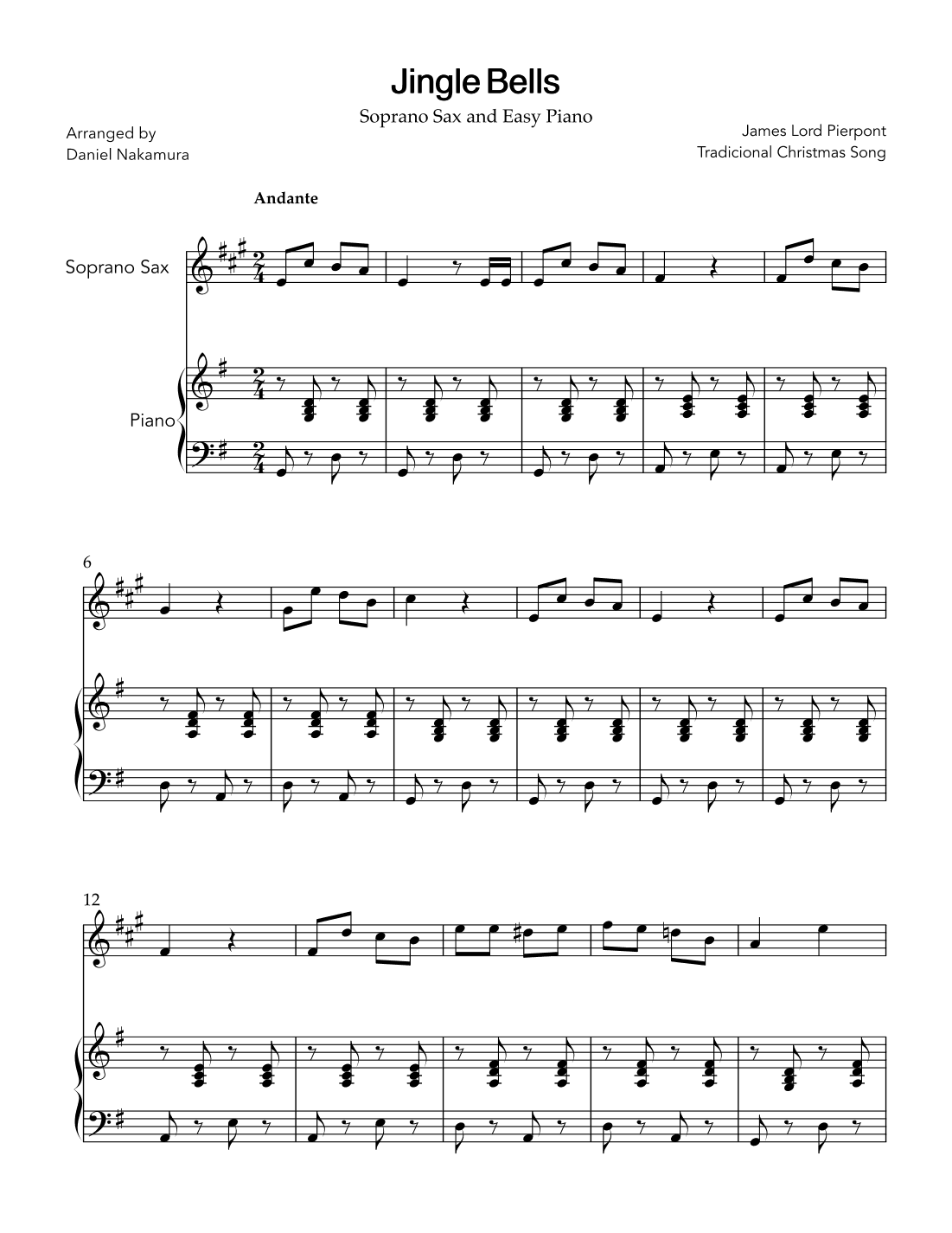 Jingle Bells (for Soprano Sax and Easy Piano) (arr. Daniel Nakamura)