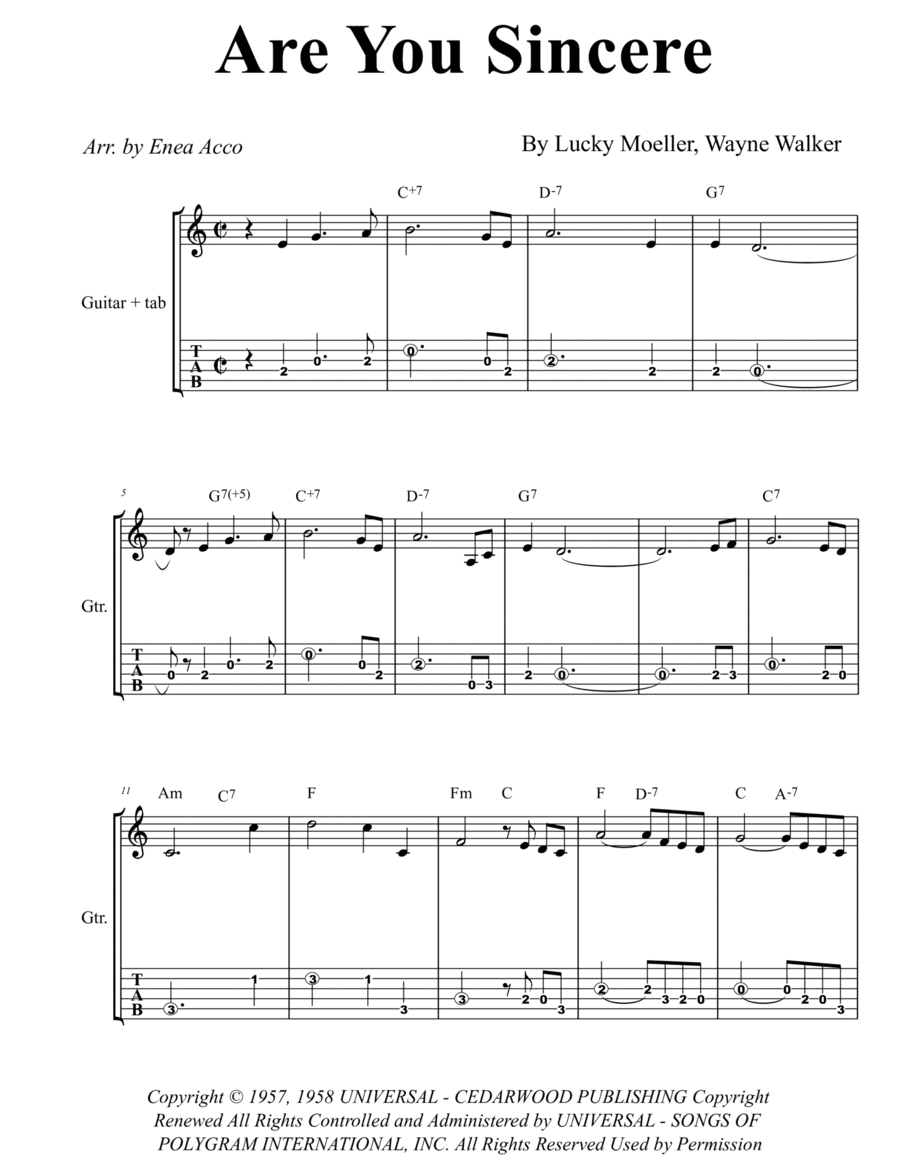 Are You Sincere (arr. Enea Acco)