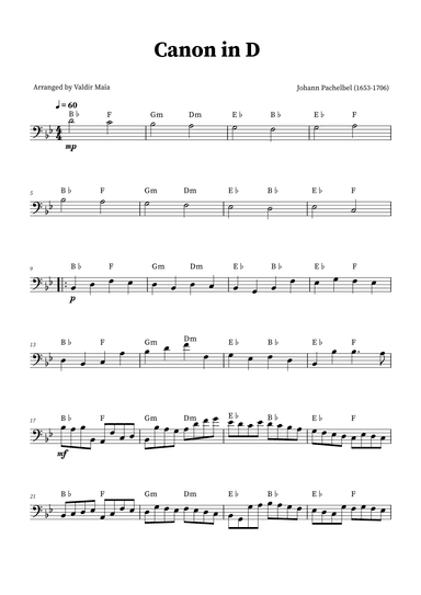 Canon in D - Double Bass Solo (+CHORDS) (arr. Valdir Maia)