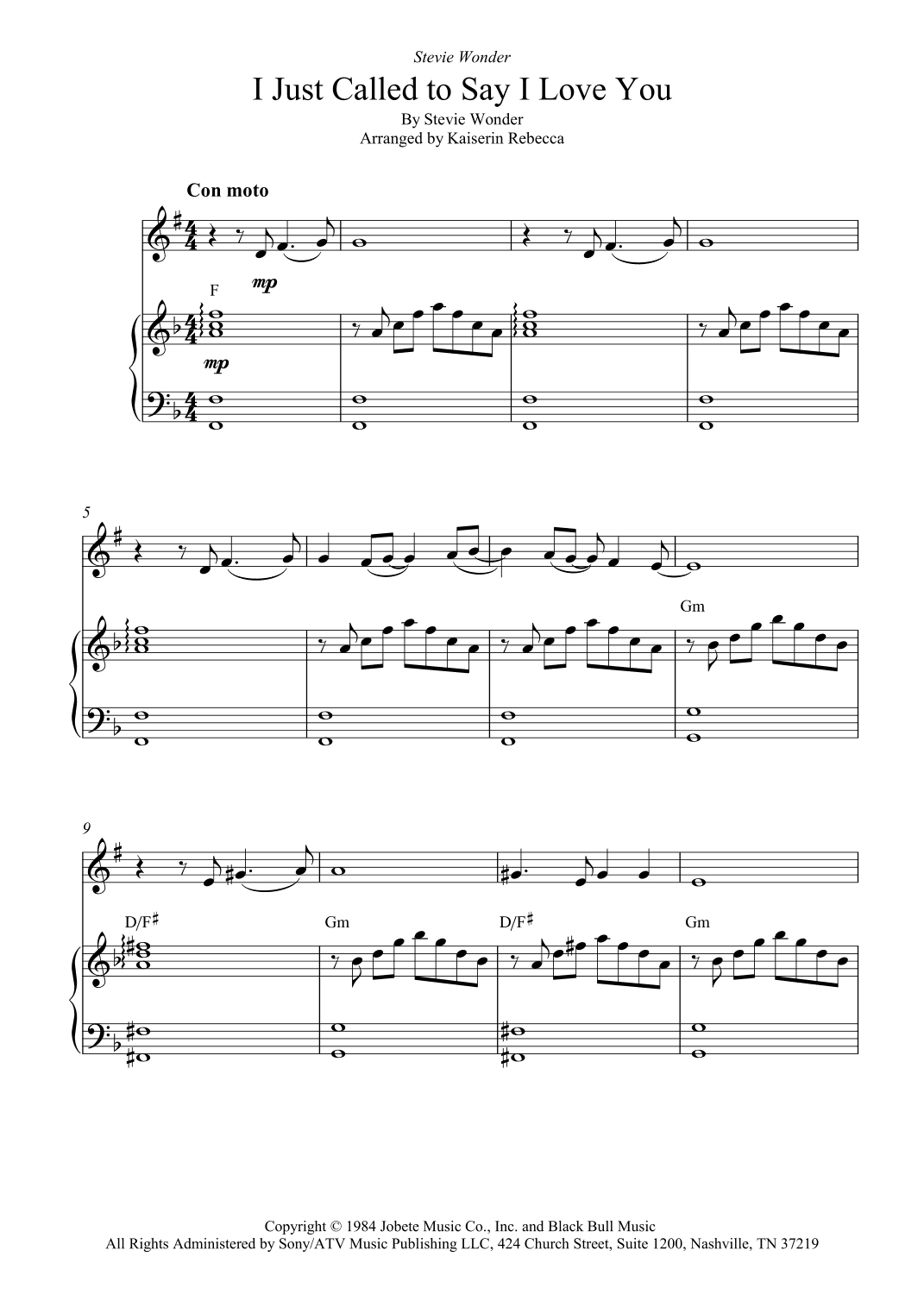I Just Called To Say I Love You (arr. Kaiserin Rebecca)