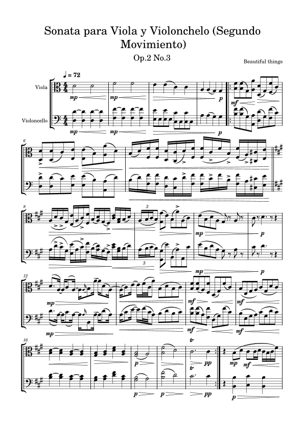Sonata para Viola y Violonchelo(Segundo Movimiento)-Beautiful things Op.2 No.3