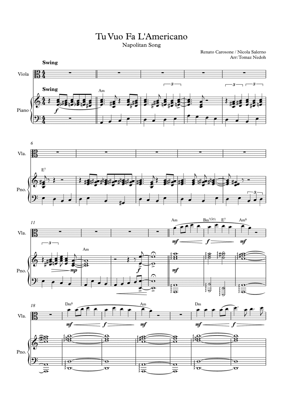Tu Vuo Fa L'americano (arr. Tomaz Nedoh)