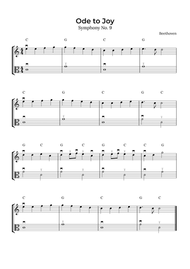 Ode to Joy (Violin and Viola with chord and bow notation) (arr. Alex Nunes Rodrigues)