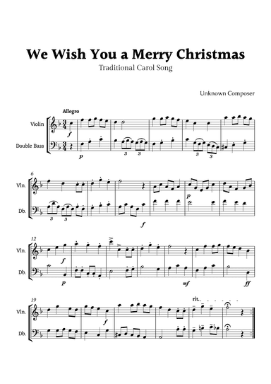 We Wish you a Merry Christmas for Violin and Double Bass Duet (arr. Rika K.)