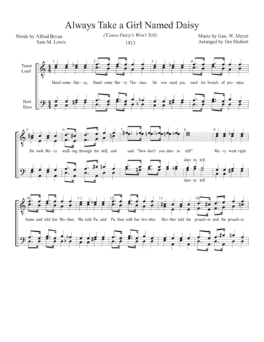 Always Take A Girl Named Daisy ('cause Daisies won't tell) (arr. Arranged by Jim Shubert)
