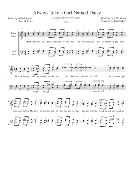 Always Take A Girl Named Daisy ('cause Daisies won't tell) (arr. Arranged by Jim Shubert)