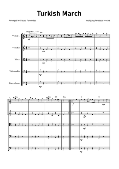 Turkish March by Mozart - String Orchestra with Chord Notations (arr. Glauco Fernandes)
