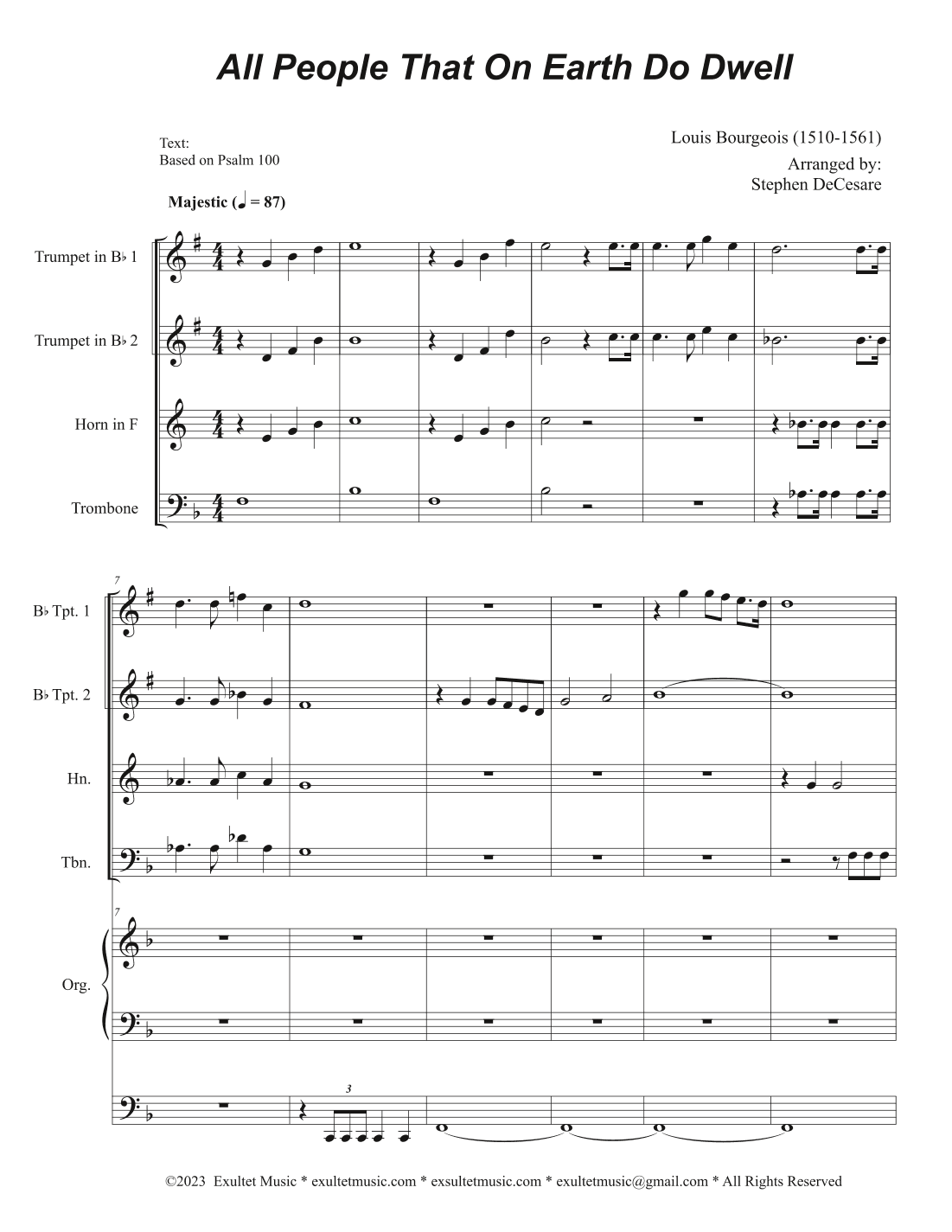 All People That On Earth Do Dwell (Unison choir - High Key) (Full Score) - Score Only (arr. Stephen DeCesare)