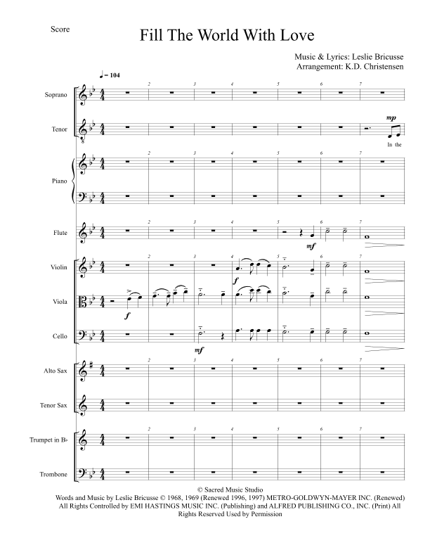 Fill The World With Love - Score Only (arr. K.D. Christensen)