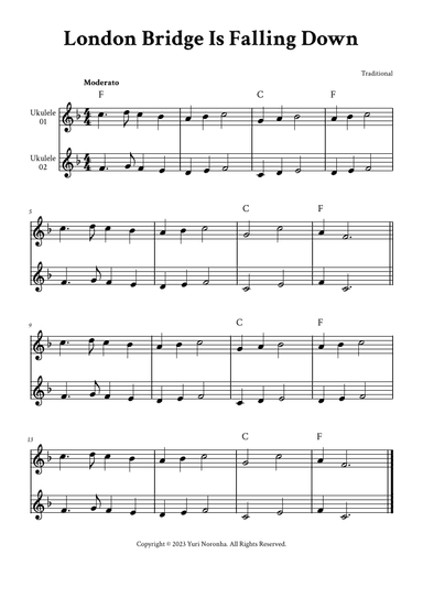 London Bridge Is Falling Down - For Ukulele Duet (F Major with Chords) (arr. Yuri Noronha)