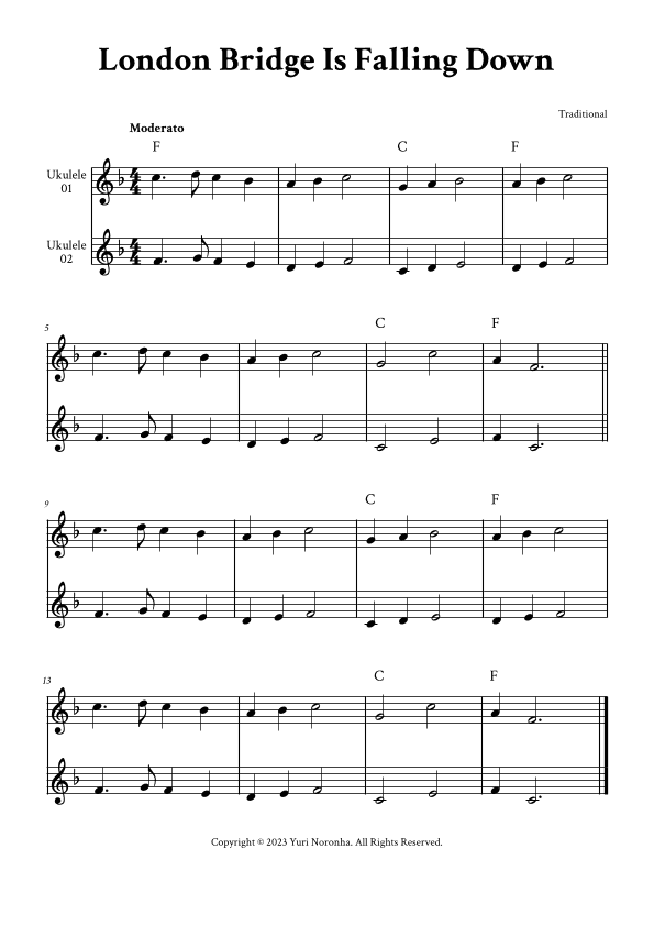 London Bridge Is Falling Down - For Ukulele Duet (F Major with Chords) (arr. Yuri Noronha)