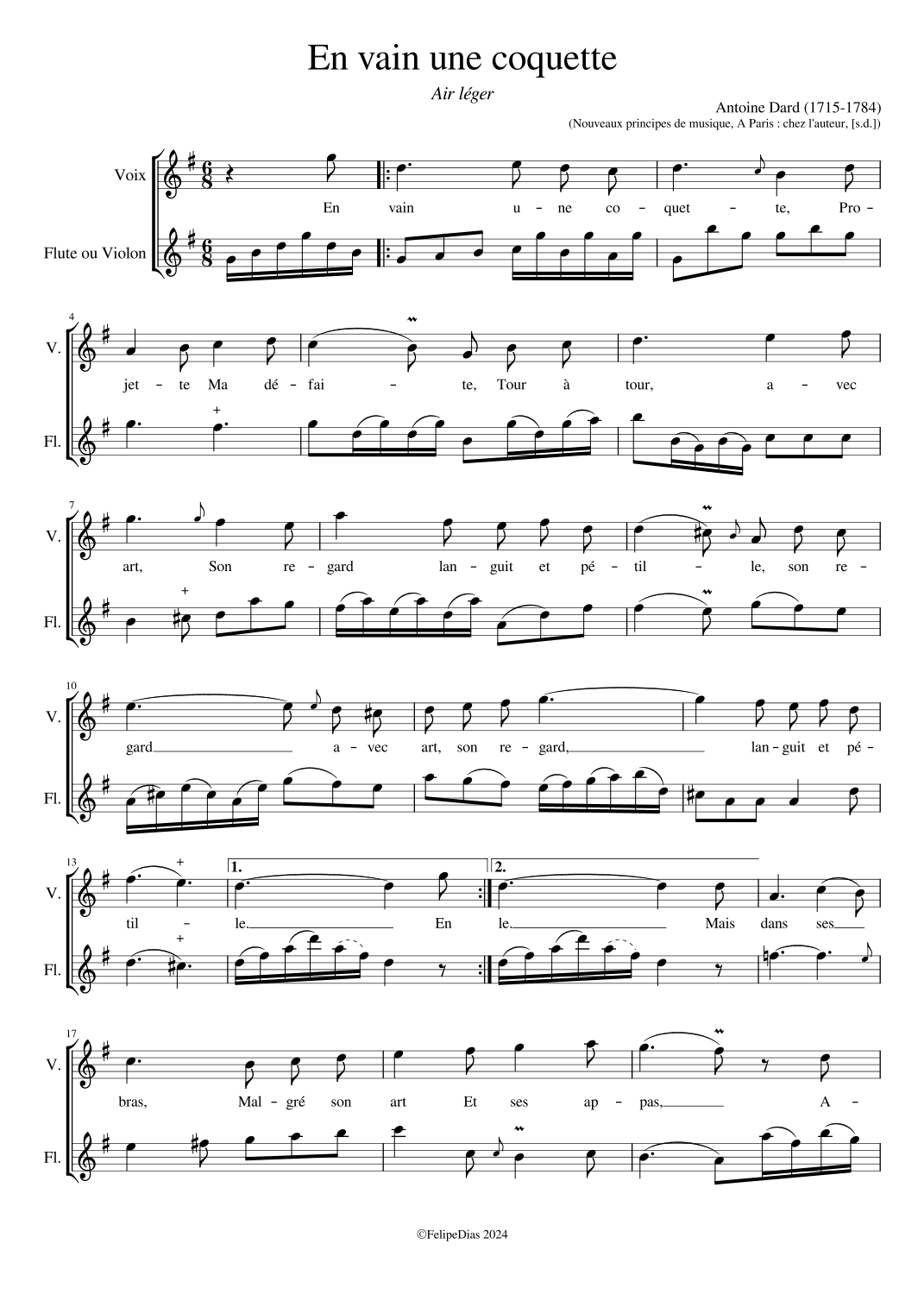 En vain une coquette (arr. Early Music Scores)
