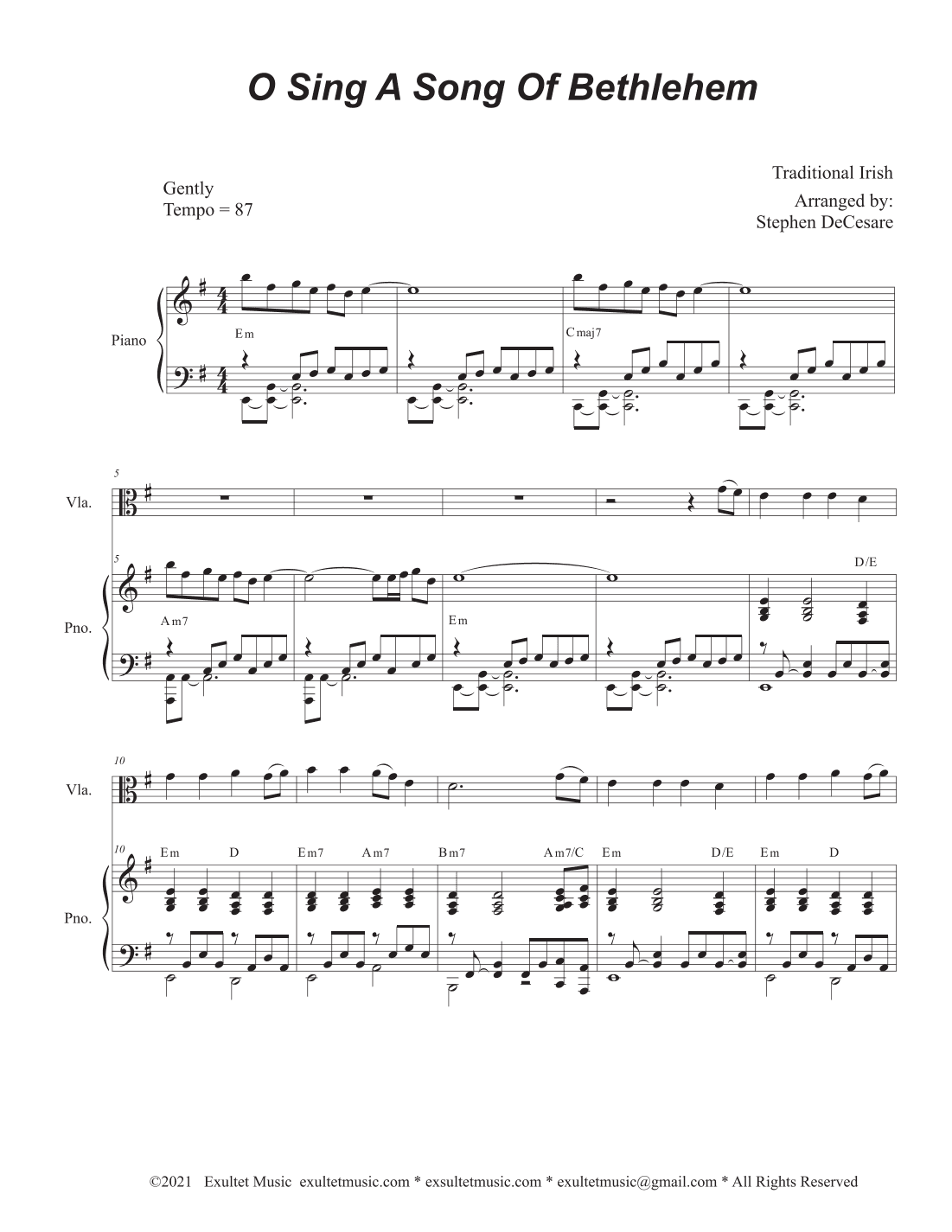 O Sing A Song Of Bethlehem (Viola solo and Piano) (arr. Stephen DeCesare)