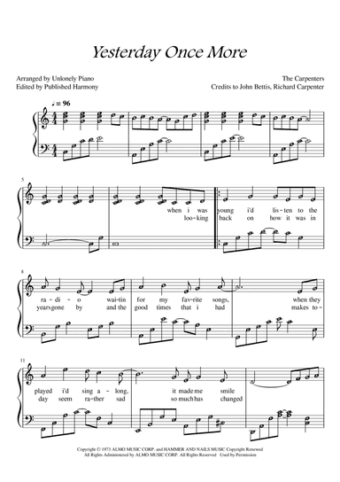 Yesterday Once More (arr. Unlonely Piano)