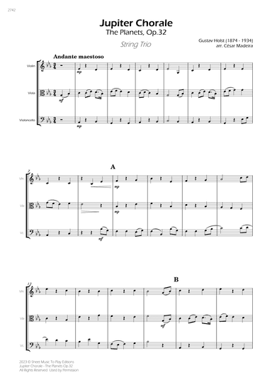 Jupiter Chorale from The Planets - String Trio (Full Score) - Score Only (arr. César Madeira)