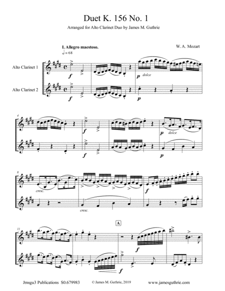 Mozart: Duet K. 156 No. 1 for Alto Clarinet Duo (arr. James M. Guthrie, ASCAP)