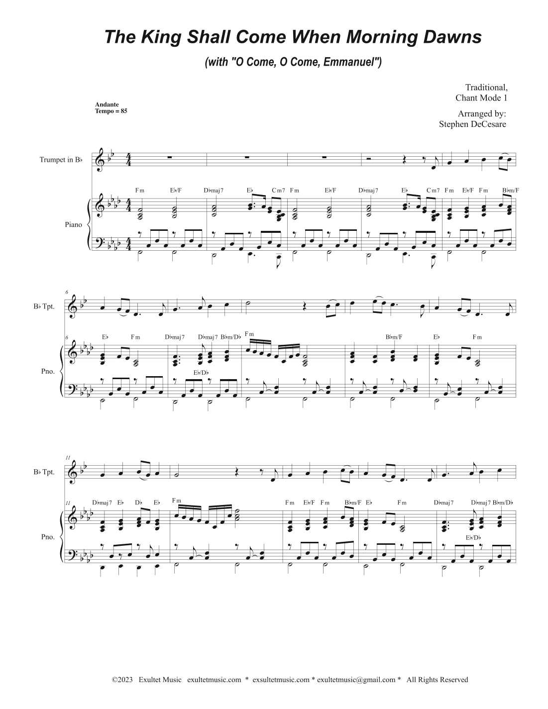 The King Shall Come When Morning Dawns (with "O Come, O Come, Emmanuel") (Bb-Trumpet solo and Piano) (arr. Stephen DeCesare)