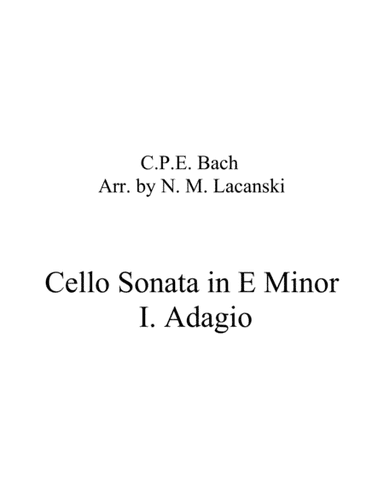 Sonata in E Minor for Cello and String Quartet I. Adagio (arr. Nick Lacanski)