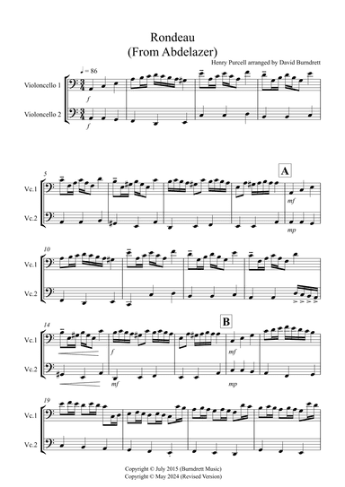 Rondeau (from Abdelazer) for Cello Duet (arr. David Burndrett)