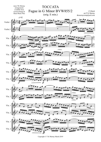 Bach - Toccata - Fugue in E Minor BWV855 - 2 Violins, Violin Duo (arr. Tim TK Murray)
