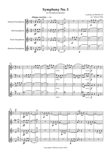 Symphony No. 5 'Fate' - 1st Movement - Saxophone Quartet (arr. Afonso Tello)