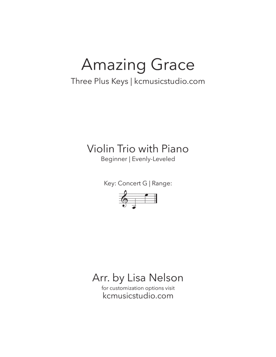 Amazing Grace - Violin Trio with Piano Accompaniment (arr. Lisa Nelson)