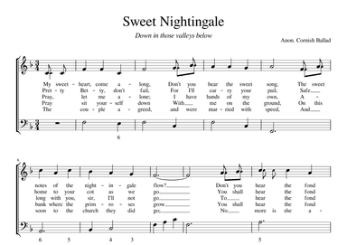 Sweet Nightingale (Down in those valleys below) (arr. Early Music Scores)