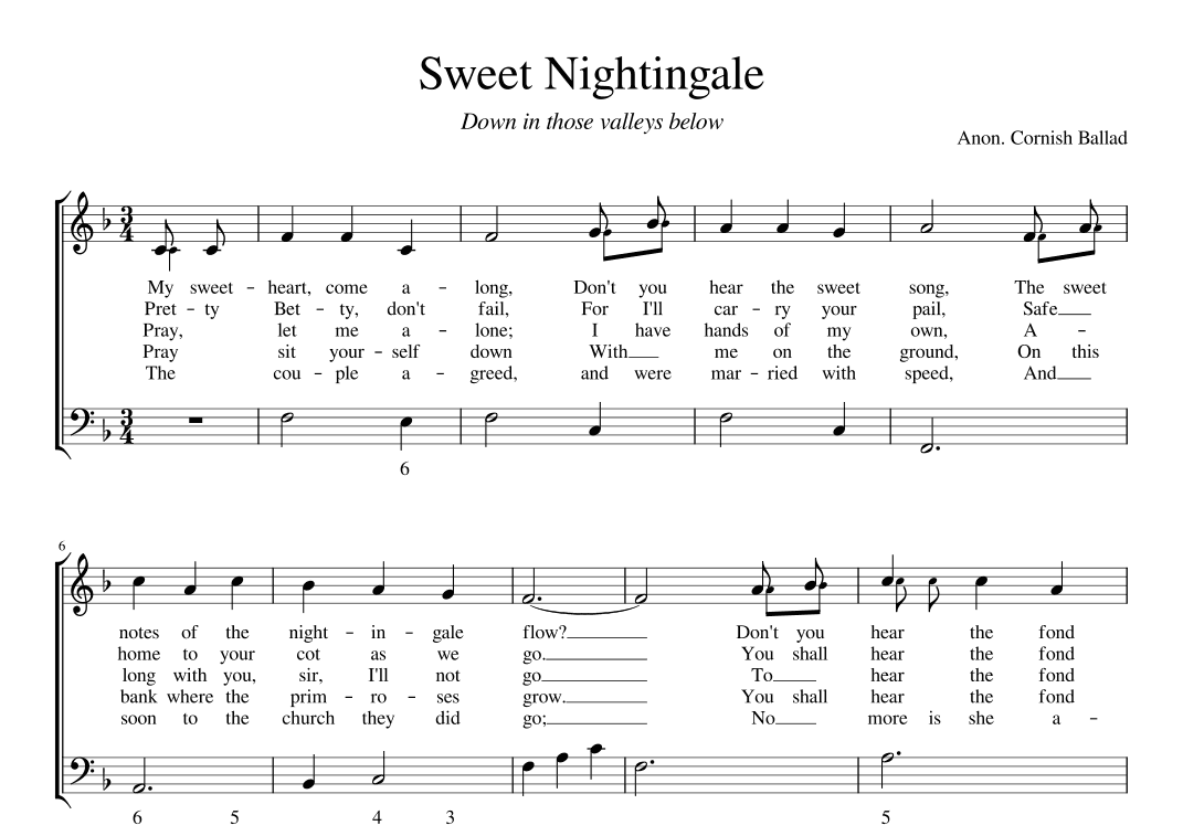 Sweet Nightingale (Down in those valleys below) (arr. Early Music Scores)