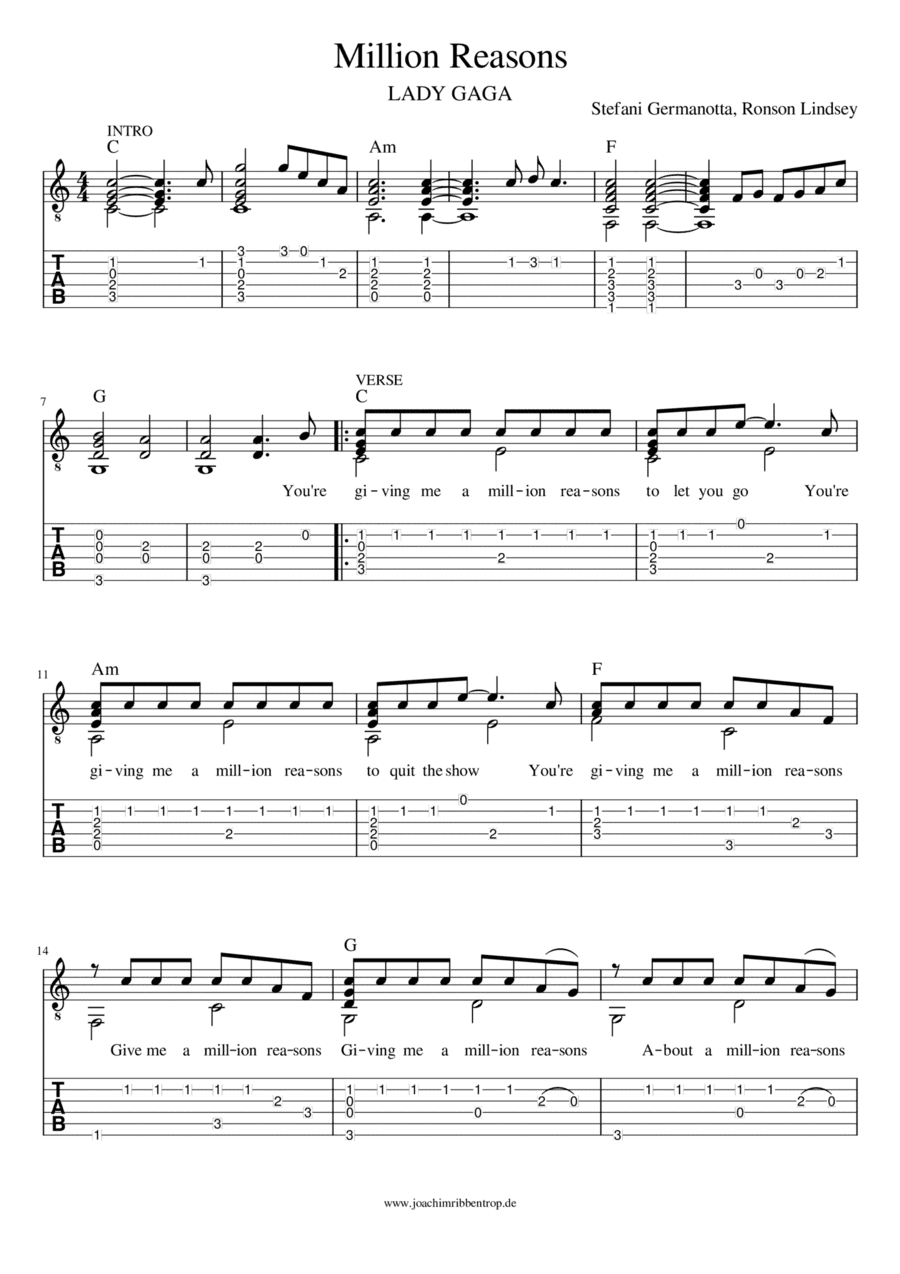 Million Reasons (arr. Joachim Ribbentrop, Maja Roedenbeck)