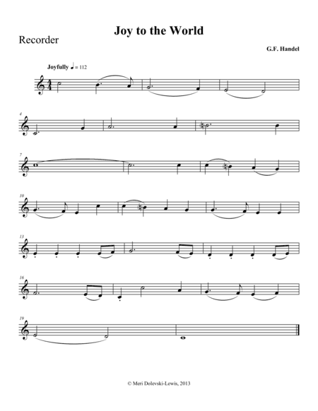Joy to the World: recorder/piano (arr. Meri Dolevski)