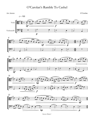 O'carolan Ramble to Cashel Viola and Cello Sheet Music (arr. Arezzo Music)