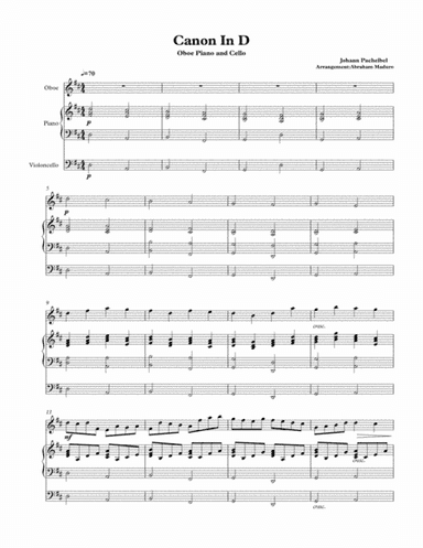 Pachelbel's Canon Oboe Piano and Cello Trio (arr. Abraham Maduro)