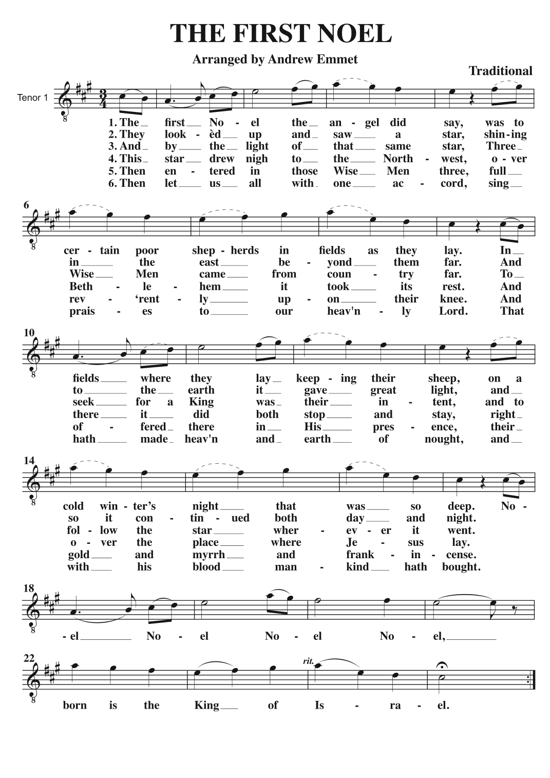 The First Noel A Cappella TTBB (arr. Andrew Emmet)