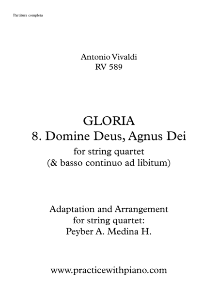 Vivaldi - RV 589, GLORIA - 8. Domine Deus, Agnus Dei, for string quartet (arr. Peyber Augusto Medina Hidalgo)