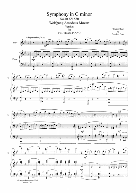 Mozart - Symphony in G minor No.40 mov. 1 Molto allegro -Flute and Piano (arr. Santino Cara)