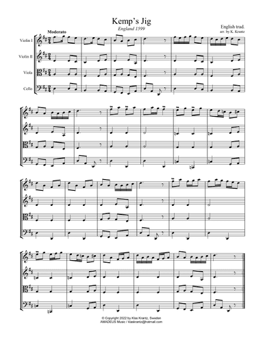 Kemp's Jig for string quartet (arr. K. Krantz)