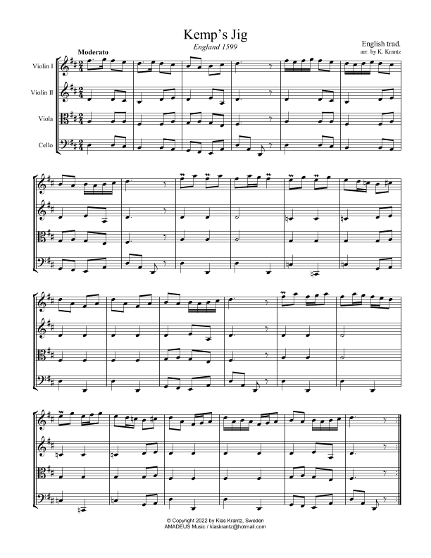 Kemp's Jig for string quartet (arr. K. Krantz)