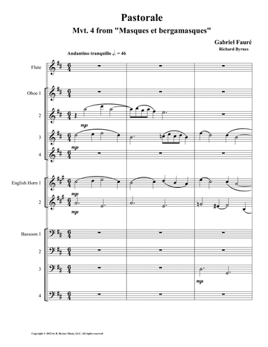 Pastorale from "Masques et Bergamasques", Op. 112 (Double Reed Choir + Flute) (arr. Richard Byrnes)