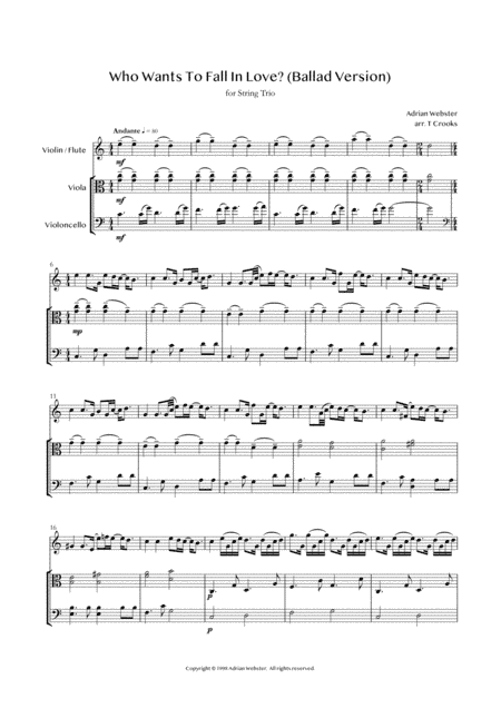 Who Wants To Fall In Love? (Ballad Version) for String Trio - CrusaderBeach - Romantic Wedding Music
