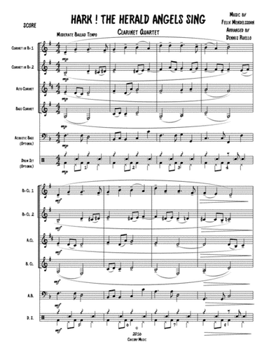 HARK! THE HERALD ANGELS SING - Clarinet Quartet ( SSAB/SSSB) w/ optional Acoustic Bsss and Drum Set (arr. Dennis Ruello)