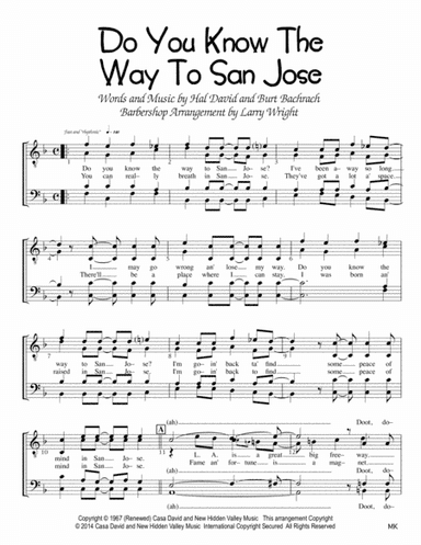 Do You Know The Way To San Jose (arr. Larry Wright)