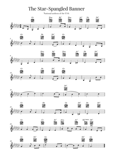 The Star Spangled Banner (National Anthem of the USA) - Guitar - G-flat Major (arr. Cadenza Editions)