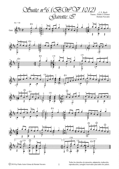 J.S. Bach Gavotte I BWV 1012-6th. suite cello guitar arr.: P.J. Gómez & H. Navarro edition (arr. Pedro Jesús Gómez & Hernán Navarro)