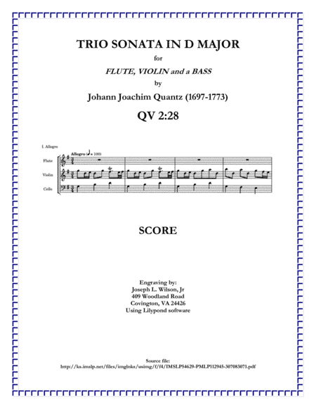 Quantz Trio Sonata in G Major QV 2:28 (arr. Joseph L. Wilson, Jr.)