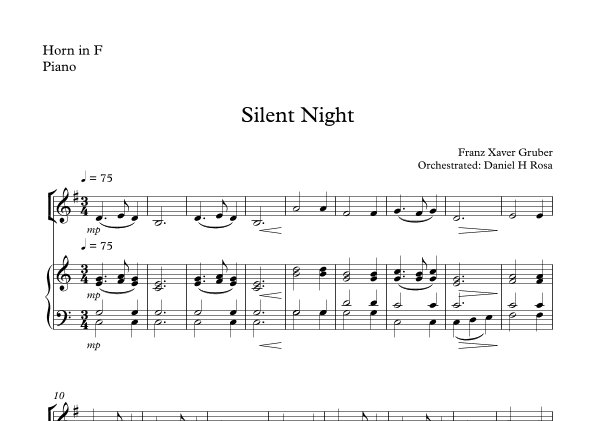 Silent Night - Christmas Carol - Horn in F and Piano (arr. Daniel H Rosa)