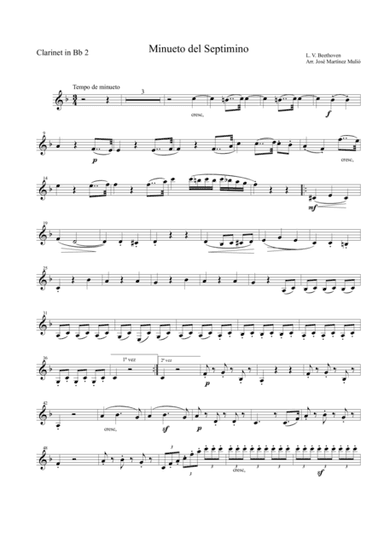 Minuet of Septet in E flat major Op. 20. Ludwig Van Beethoven. (arr. José Martínez Mulió)